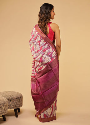 Pink Tussar Silk Saree With Blouse Piece
