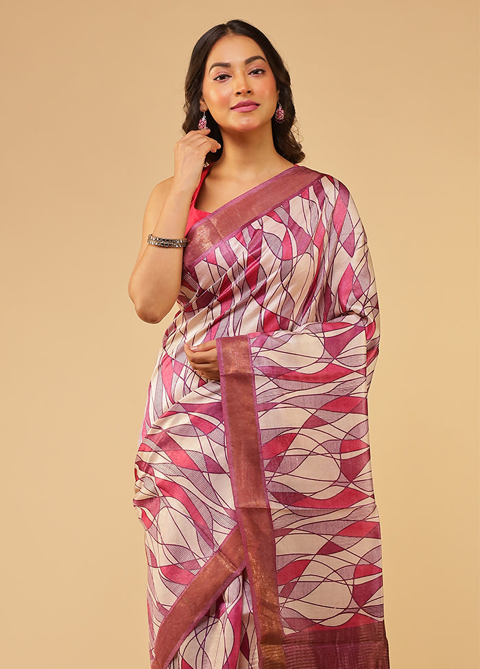 Cream Tussar Silk Saree With Blouse Piece