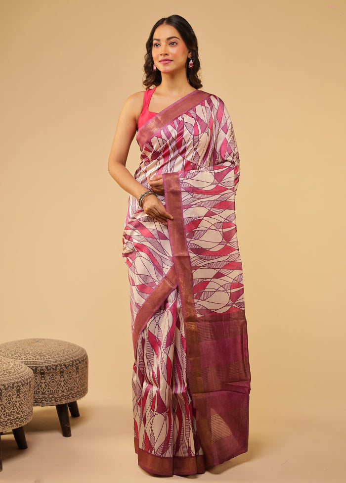 Pink Tussar Silk Saree With Blouse Piece
