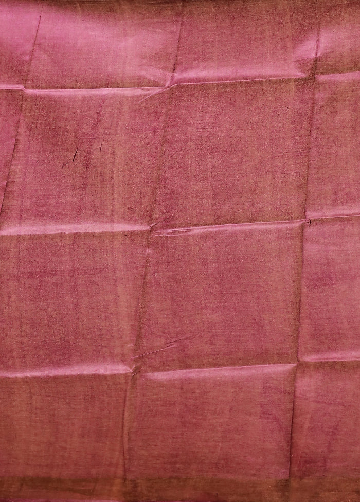 Pink Tussar Silk Saree With Blouse Piece