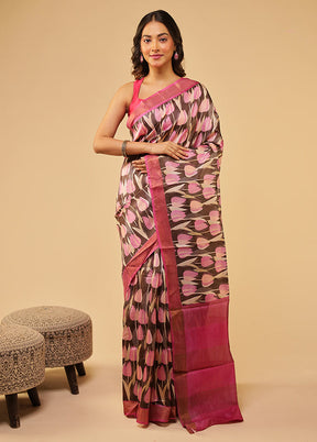 Pink Tussar Silk Saree With Blouse Piece