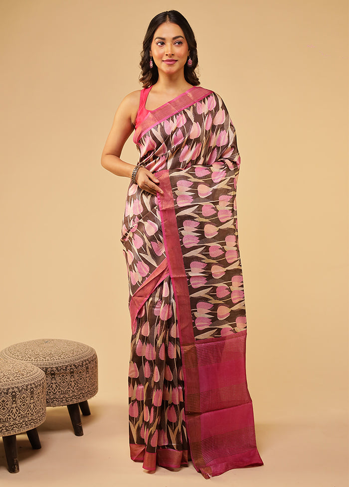 Pink Tussar Silk Saree With Blouse Piece