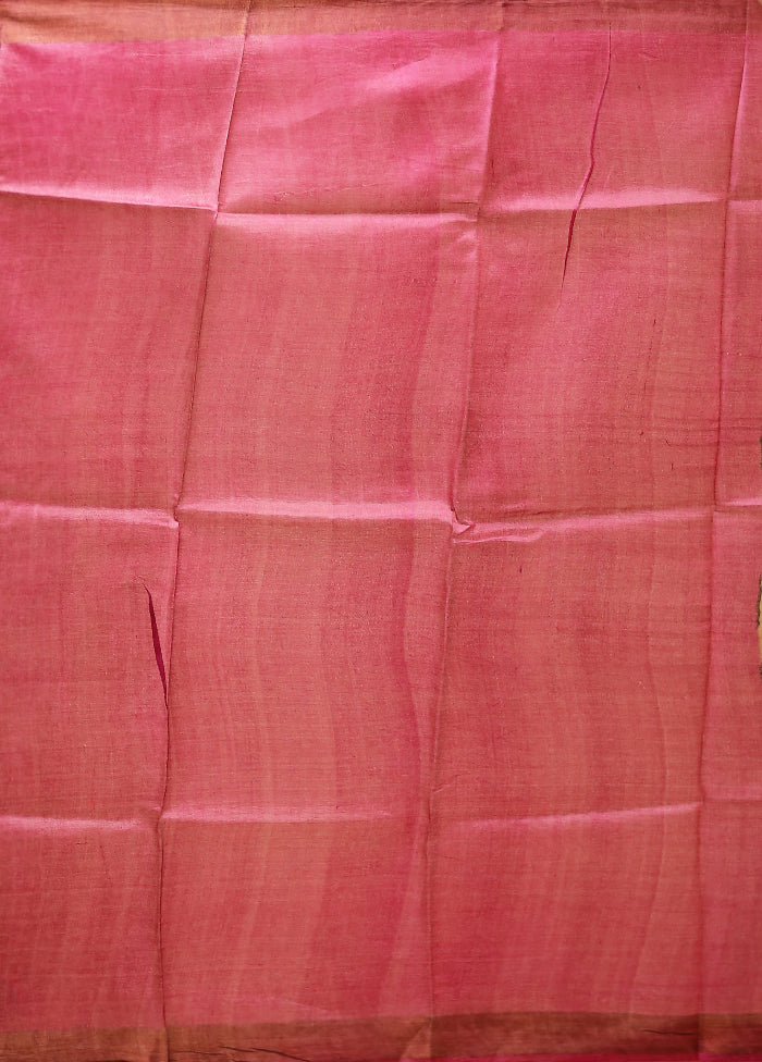 Pink Tussar Silk Saree With Blouse Piece