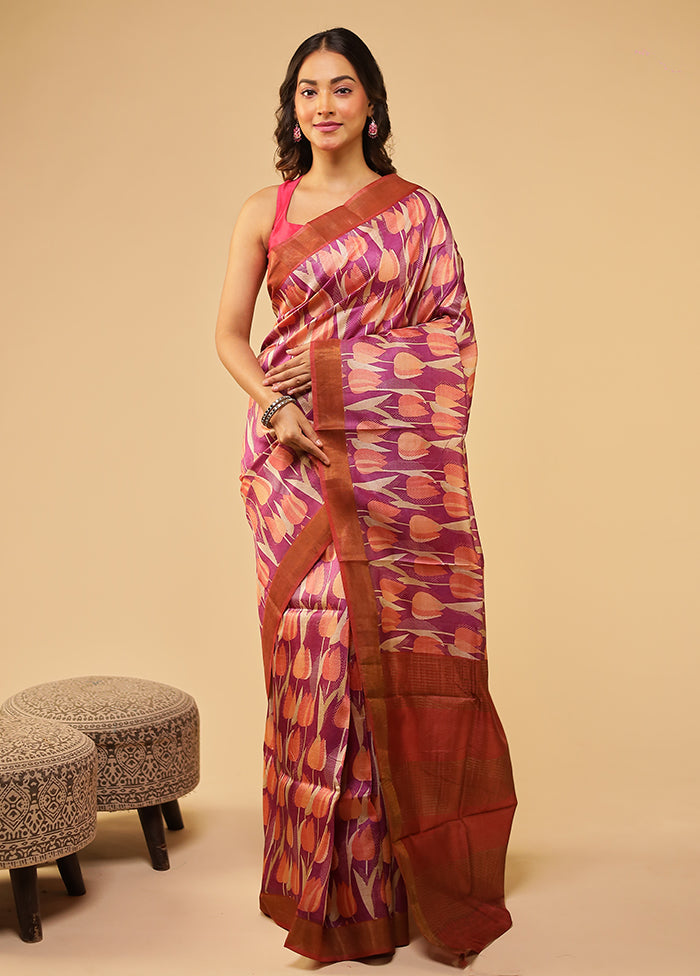 Rust Tussar Silk Saree With Blouse Piece