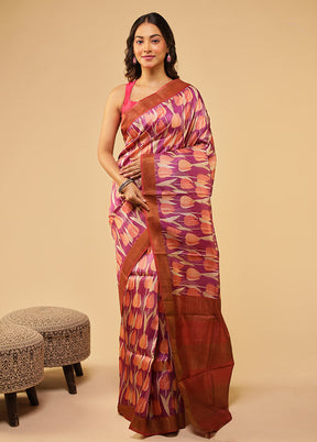 Rust Tussar Silk Saree With Blouse Piece