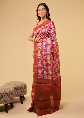 Rust Tussar Silk Saree With Blouse Piece