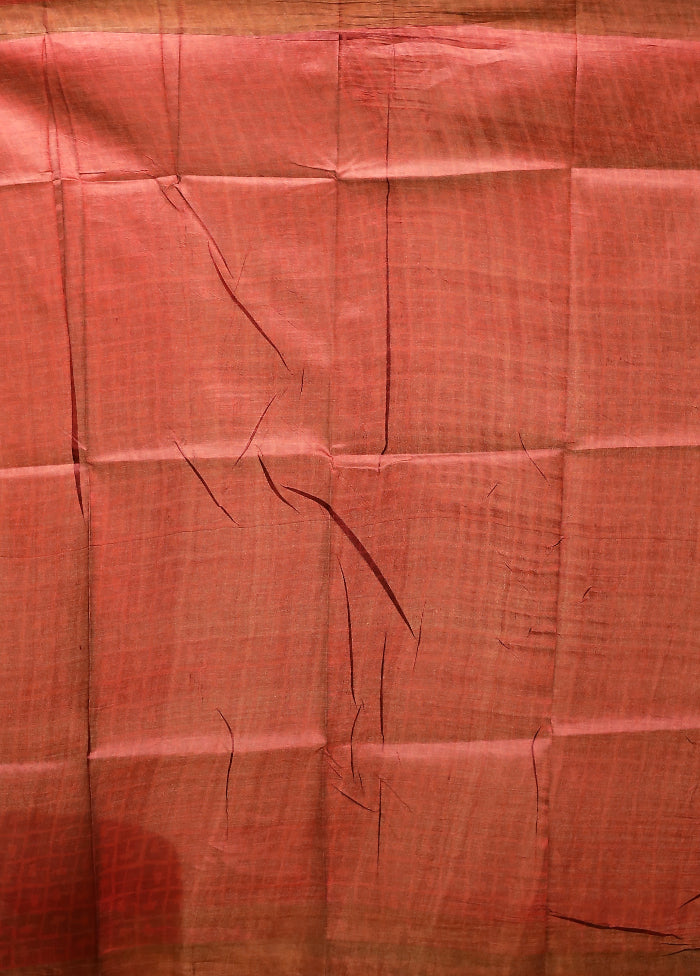 Rust Tussar Silk Saree With Blouse Piece
