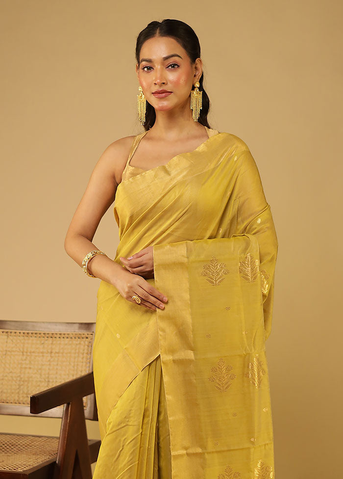 Yellow Chanderi Silk Saree With Blouse Piece