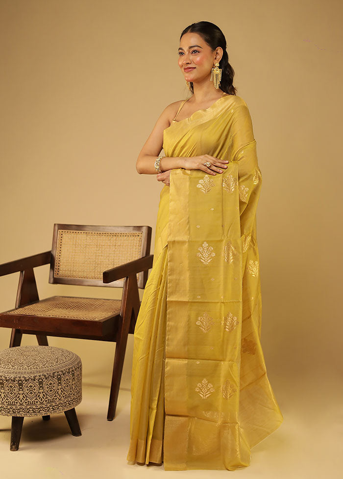 Green Chanderi Silk Saree With Blouse Piece