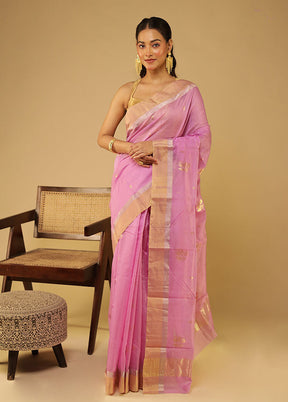 Pink Chanderi Silk Saree With Blouse Piece