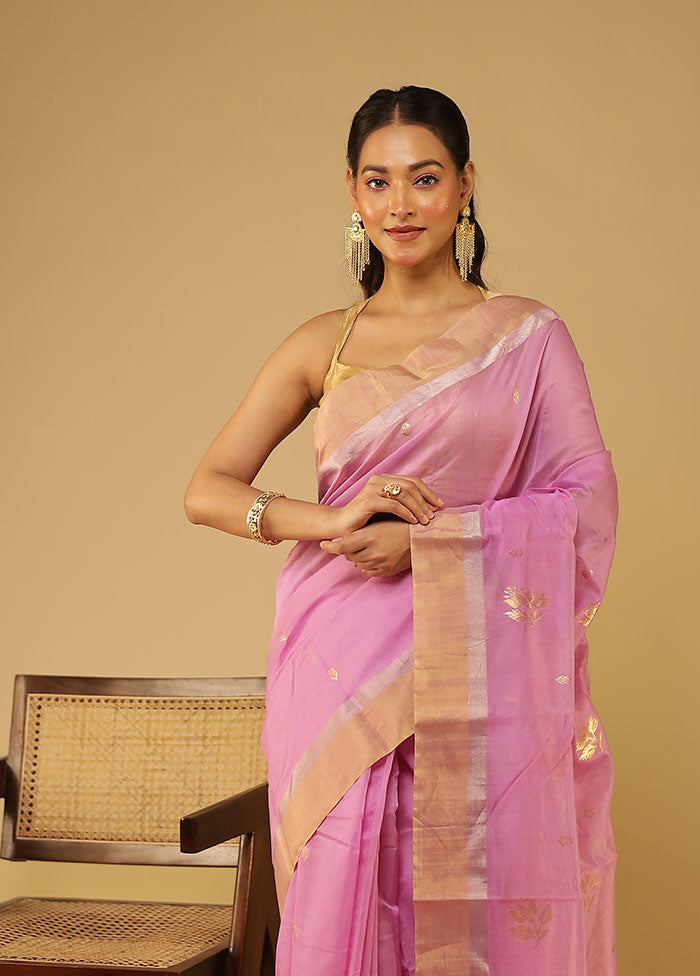 Purple Chanderi Silk Saree With Blouse Piece