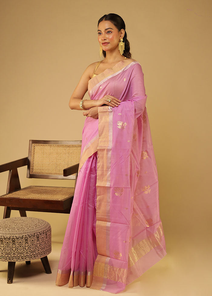 Purple Chanderi Silk Saree With Blouse Piece
