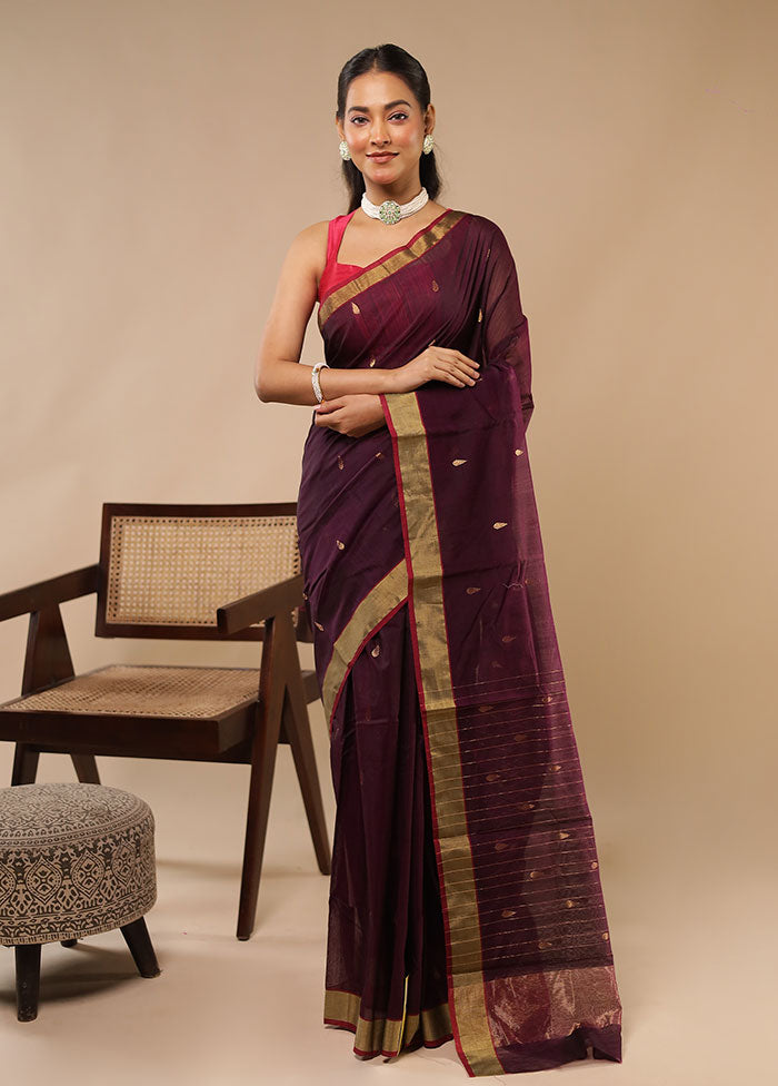 Maroon Chanderi Silk Saree With Blouse Piece