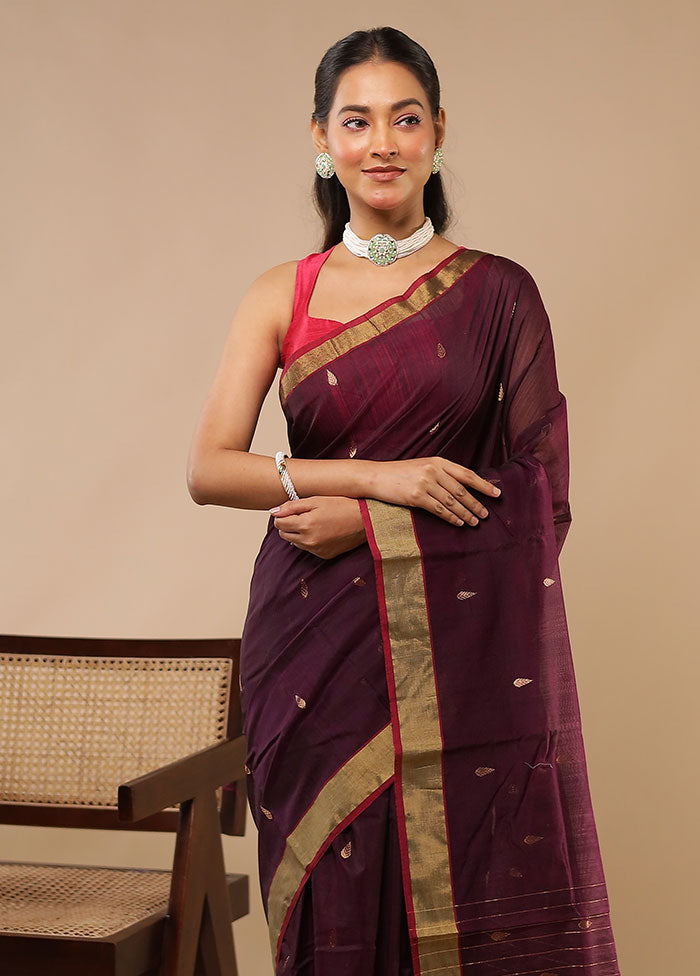 Maroon Chanderi Silk Saree With Blouse Piece