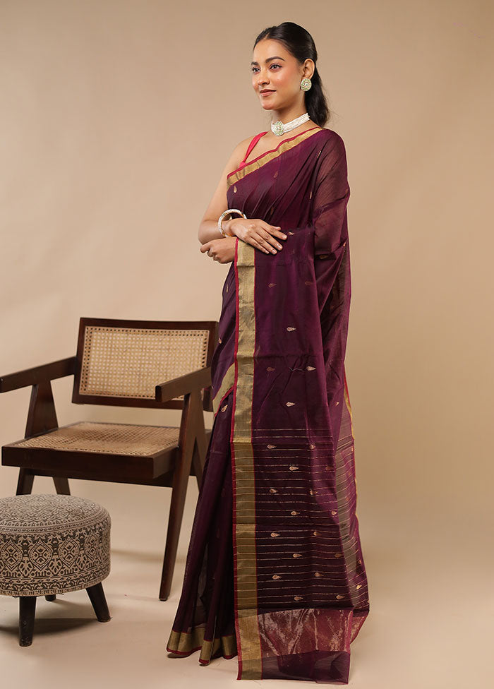 Maroon Chanderi Silk Saree With Blouse Piece