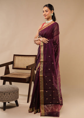 Maroon Chanderi Silk Saree With Blouse Piece