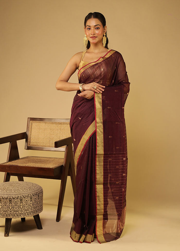 Brown Chanderi Silk Saree With Blouse Piece