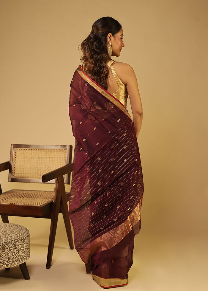 Purple Chanderi Silk Saree With Blouse Piece
