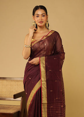 Purple Chanderi Silk Saree With Blouse Piece