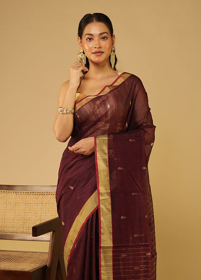 Purple Chanderi Silk Saree With Blouse Piece