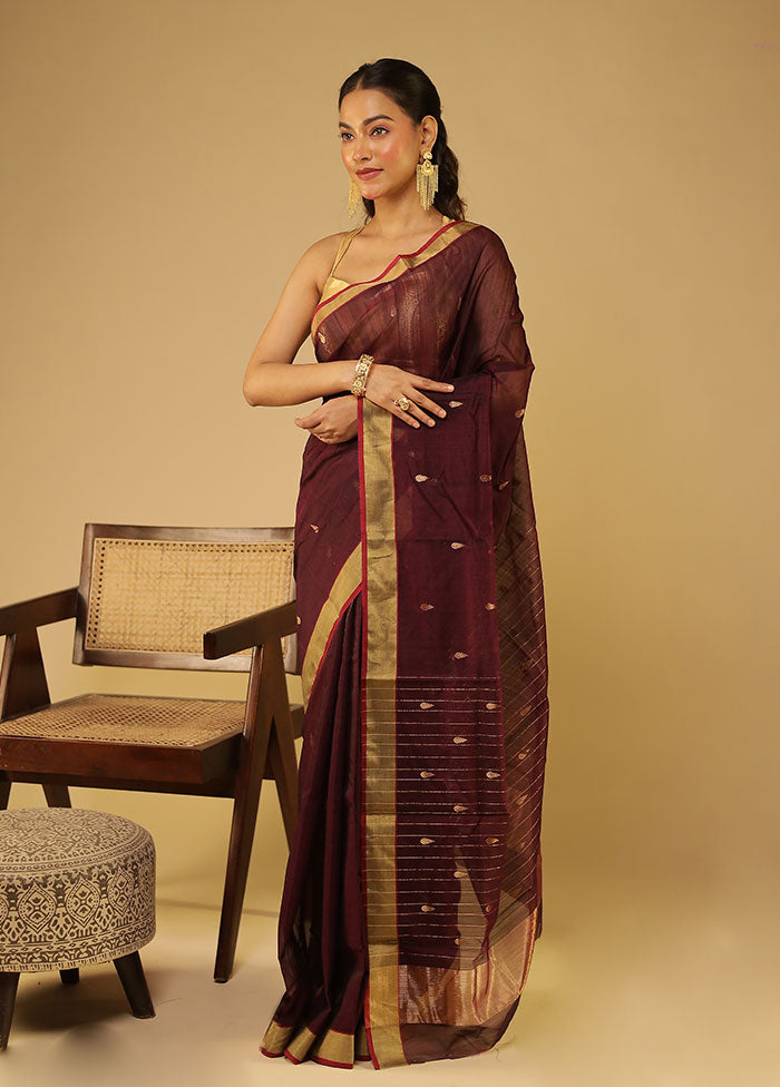 Purple Chanderi Silk Saree With Blouse Piece