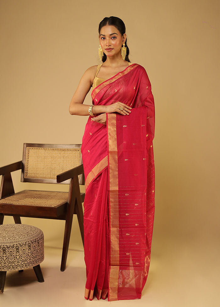 Pink Chanderi Silk Saree With Blouse Piece