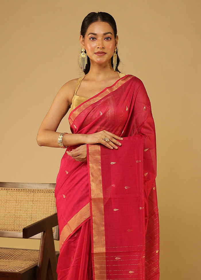 Pink Chanderi Silk Saree With Blouse Piece