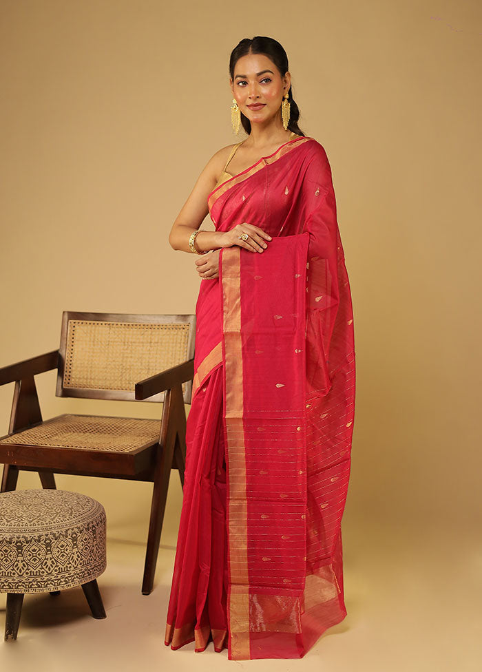 Pink Chanderi Silk Saree With Blouse Piece