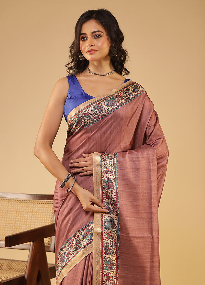 Purple Tussar Silk Saree With Blouse Piece