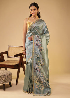 Green Tussar Silk Saree With Blouse Piece