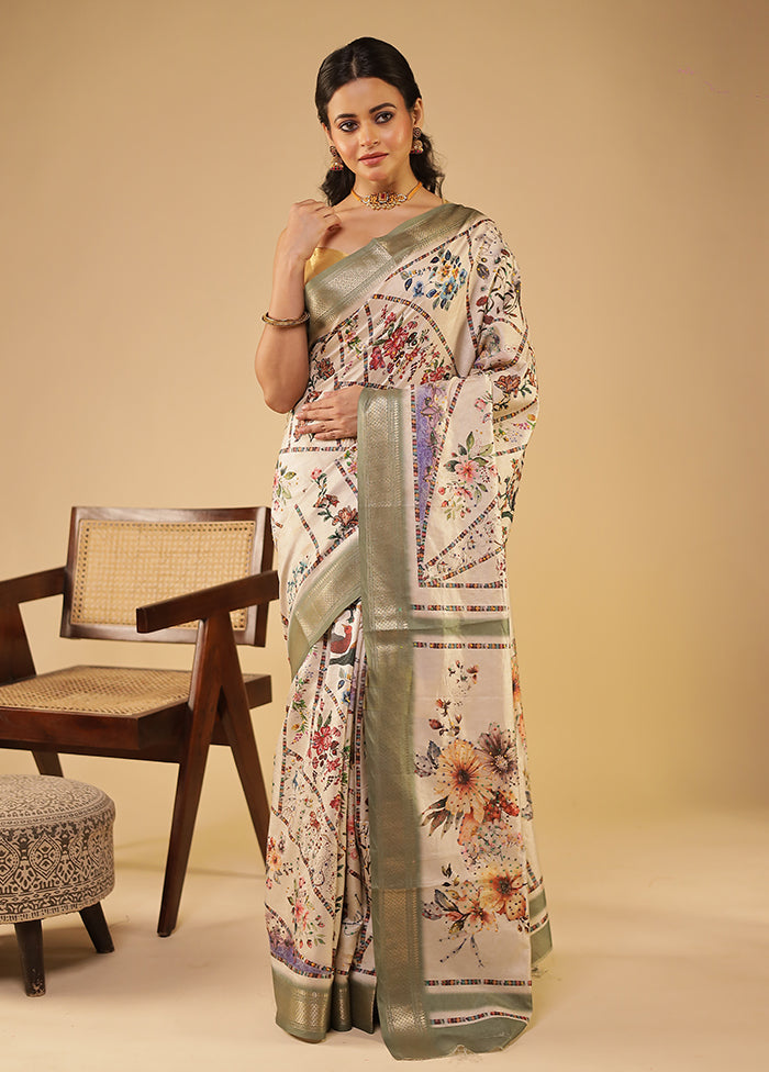 Cream Tussar Silk Saree With Blouse Piece