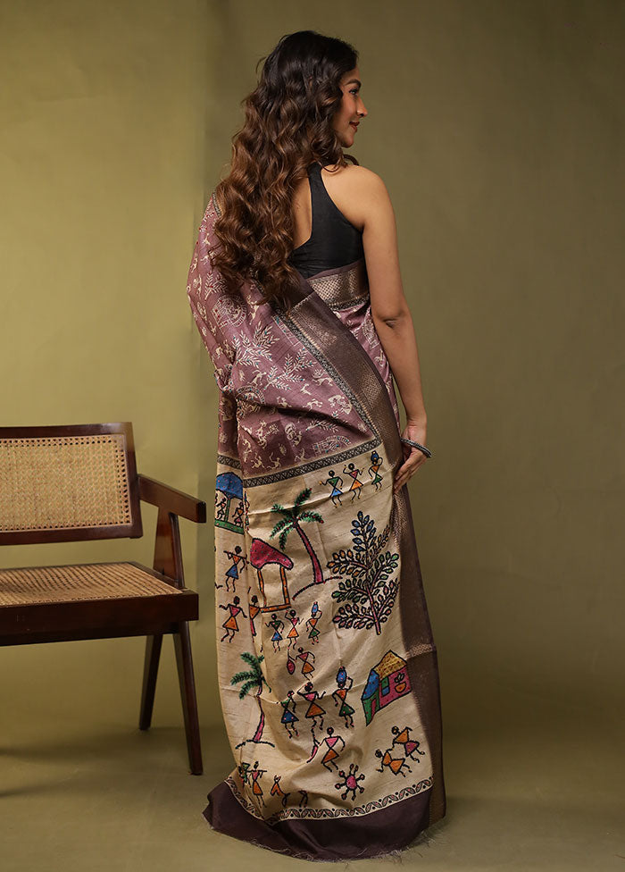 Cream Tussar Silk Saree With Blouse Piece