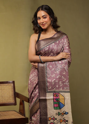 Cream Tussar Silk Saree With Blouse Piece