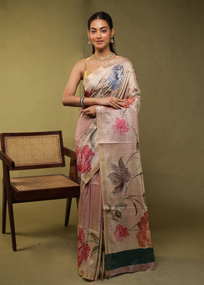 Cream Tussar Silk Saree With Blouse Piece