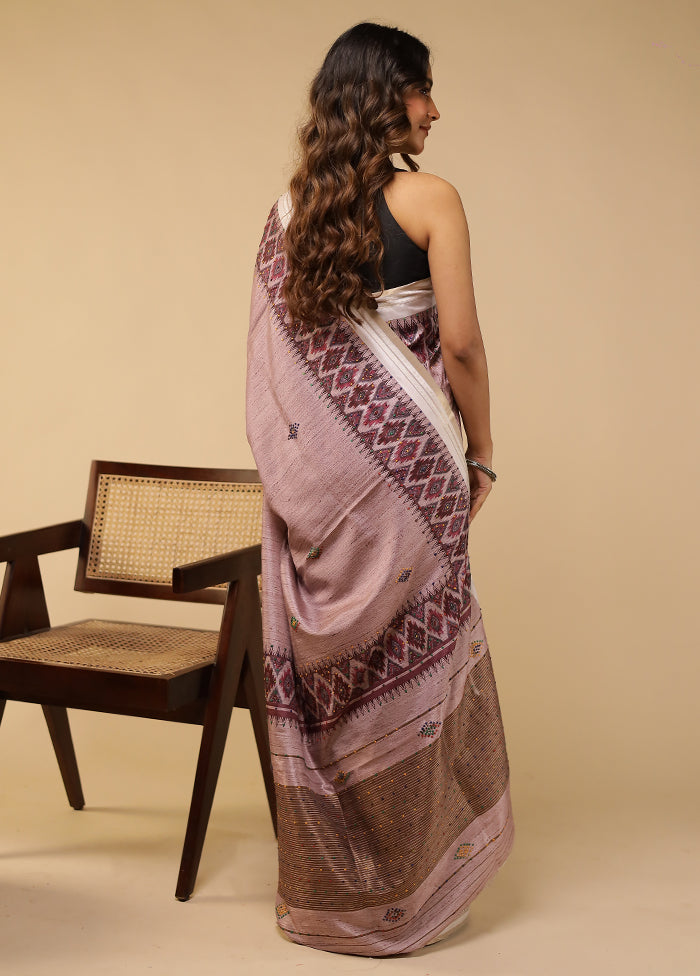 Purple Tussar Silk Saree With Blouse Piece