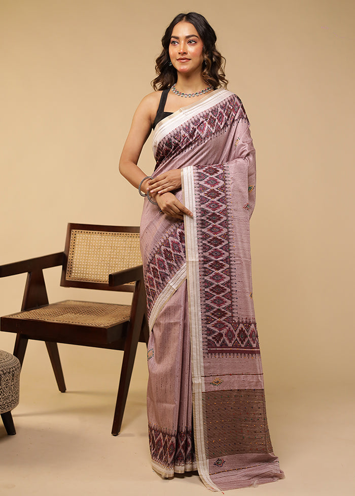 Purple Tussar Silk Saree With Blouse Piece