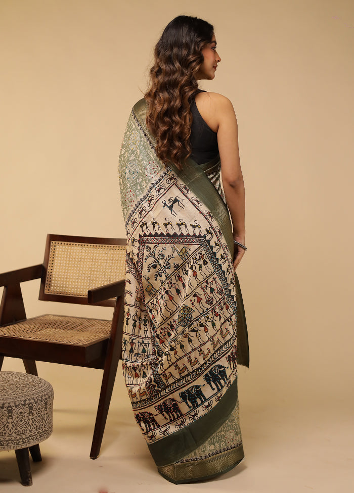 Cream Tussar Silk Saree With Blouse Piece