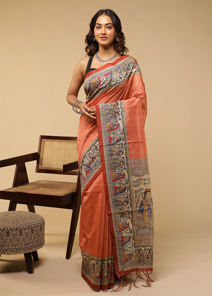 Cream Tussar Silk Saree With Blouse Piece