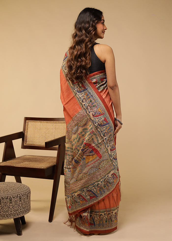 Cream Tussar Silk Saree With Blouse Piece