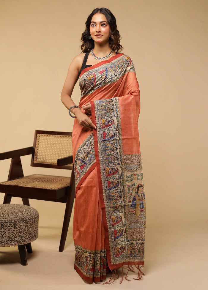 Cream Tussar Silk Saree With Blouse Piece