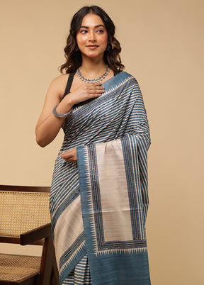 Blue Tussar Silk Saree With Blouse Piece