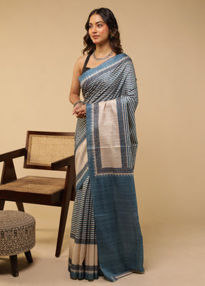 Blue Tussar Silk Saree With Blouse Piece