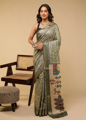 Grey Tussar Silk Saree With Blouse Piece