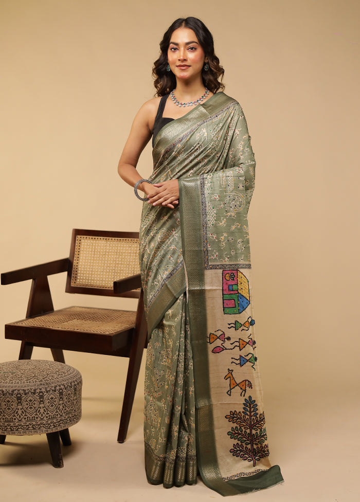 Cream Tussar Silk Saree With Blouse Piece