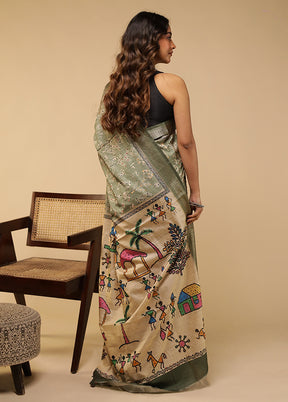 Cream Tussar Silk Saree With Blouse Piece