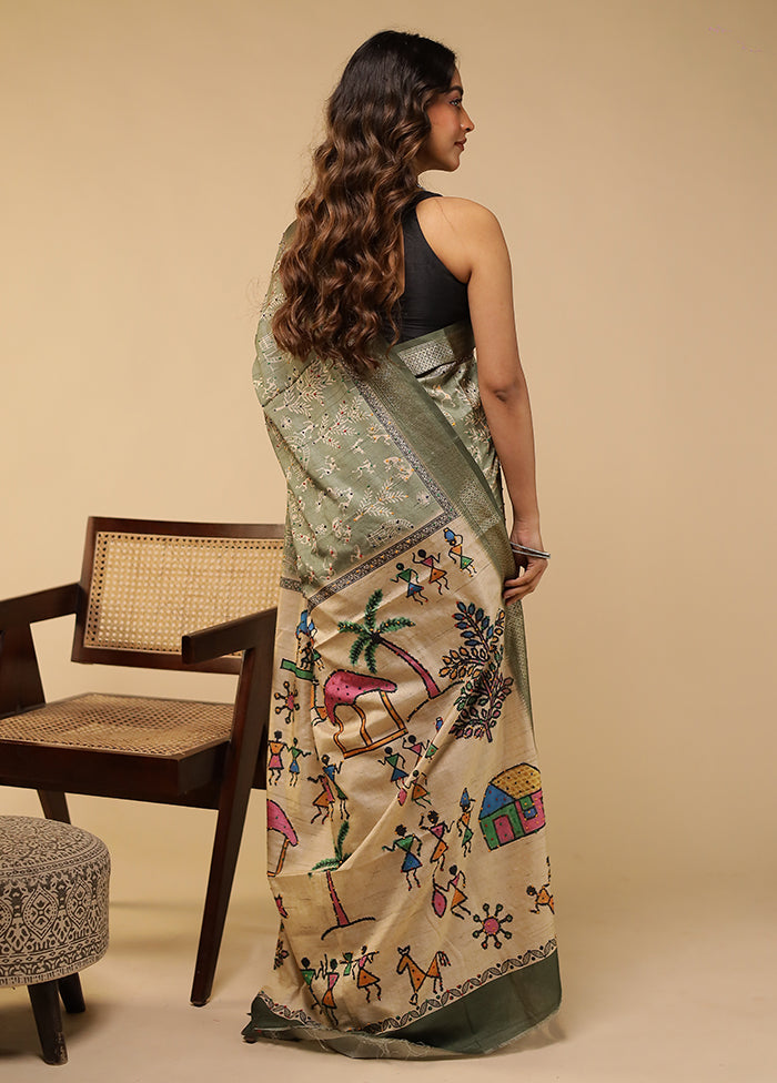 Cream Tussar Silk Saree With Blouse Piece