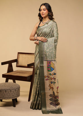 Cream Tussar Silk Saree With Blouse Piece