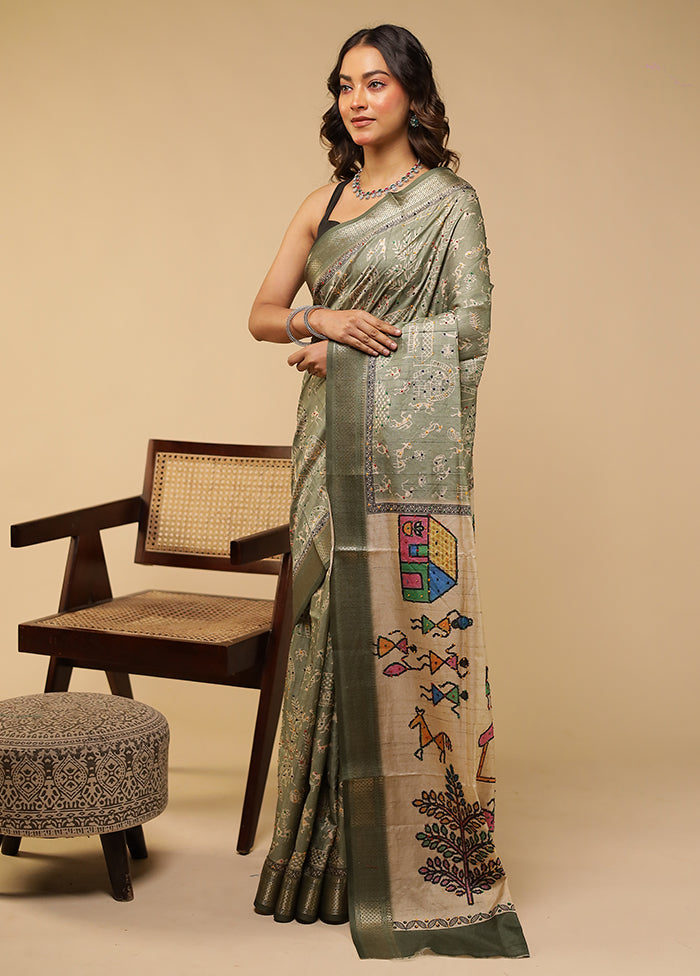 Cream Tussar Silk Saree With Blouse Piece