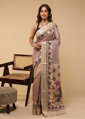 Cream Tussar Silk Saree With Blouse Piece