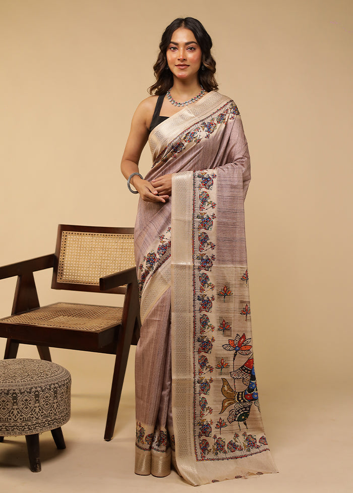 Cream Tussar Silk Saree With Blouse Piece